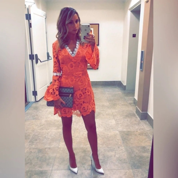 Alexia Admore Pink Contrast Crochet Lace Fit & Flare Mini Dress Size XS - Picture 3 of 12